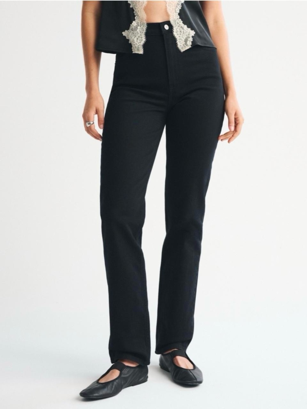 Abercrombie & Fitch Black High-Rise Straight Leg Jeans 26 Long